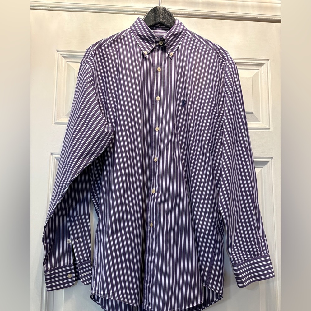 Ralph‎ Lauren Men's Purple Striped Button Down Shirt Preppy Ivy League Casual